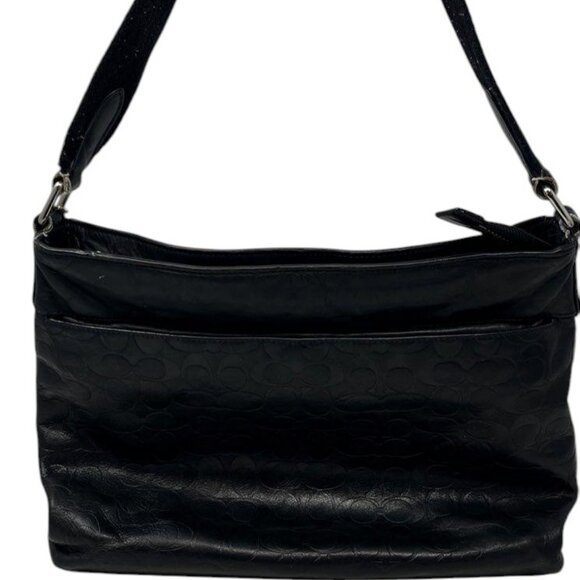 Coach Black Leather Signature Logo Charm Inner Pocket Zipper Crossbody Handbag - Picture 2 of 13